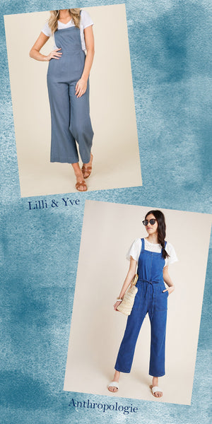 Inspired Looks - Chambray Blue Linen Capri Style Fitted Overalls