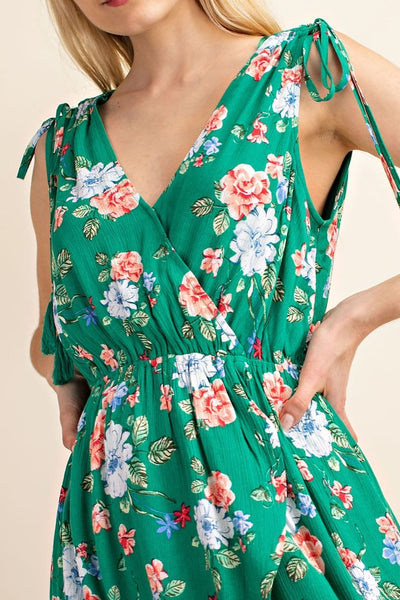 Green Floral Sleeveless Maxi Wrap Dress