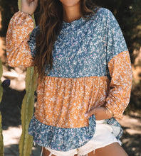 Cecilia Floral Ruffled Hem Round Neck Blouse (S-2XL) 2 Colors