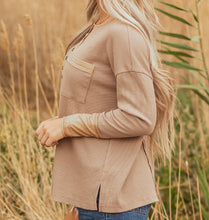 Blake Waffle Textured Tunic Henley Top with Slits (S-XL) Khaki & Green