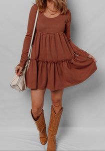 Everleigh Ribbed Frilled Trim High Waist Dress (S-XL)