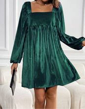 Velvet Square Neck Long Sleeve Dress (S-XL) Brown, Dark Green