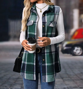 Plaid Button Up Vest Coat (S-2XL) 4 Colors