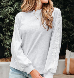 Peyton Lace Patchwork Raglan Sleeve Crew Neck Sweatshirt (S-XL)
