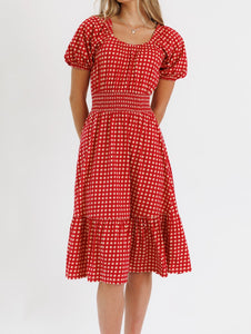 Sweetheart Red Check Smocked Dress (S-2XL)