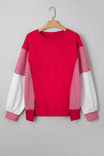 Aaliyah Red Striped Patchwork Sleeve Colorblock Sweatshirt (S-XL)