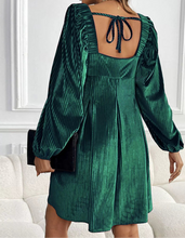 Velvet Square Neck Long Sleeve Dress (S-XL) Brown, Dark Green