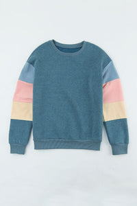 Color Block Round Neck Long Sleeve Sweatshirt (S-XL)