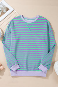 Elliana Stripe Crossed Stitch Drop Shoulder Sweatshirt (S-2XL) 5 Colors