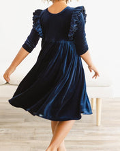 Navy Velvet Ruffle Twirl Dress (3T-5/6)