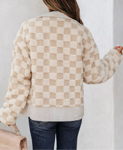 Checker Sherpa Corduroy Patchwork Zip Up Jacket (S-XL)