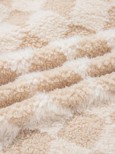 Checker Sherpa Corduroy Patchwork Zip Up Jacket (S-XL)