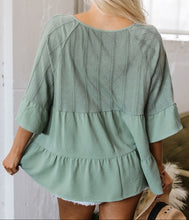 Ensley Tie Split Neck Textured Ruffled Blouse (S-L)