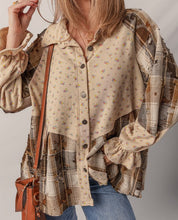 Boho Floral Plaid Patchwork Ruffle Sleeve Waffle Shacket (S-XL)