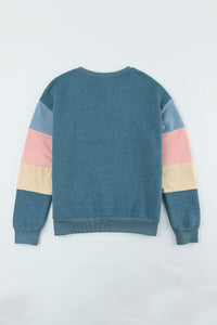 Color Block Round Neck Long Sleeve Sweatshirt (S-XL)