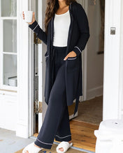 Black Contrast Trim Hooded Lounge Cardigan and Pants Set (S-XL)