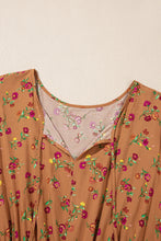 Brown Plus Size Floral Split V Neck Ruffled Sleeve Tiered Maxi Dress (1X-4X)