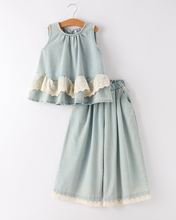 Summer Light Color Denim Lace Girls Set (2-9)