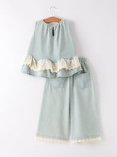 Summer Light Color Denim Lace Girls Set (2-9)
