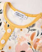 Yellow Gold Floral Long Sleeve Ruffled Girls Dress (2-7)