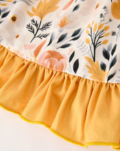 Yellow Gold Floral Long Sleeve Ruffled Girls Dress (2-7)