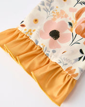 Yellow Gold Floral Print Girls Pajamas Set with Ruffles (2-7)