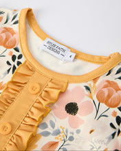 Yellow Gold Floral Print Girls Pajamas Set with Ruffles (2-7)