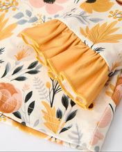 Yellow Gold Floral Print Girls Pajamas Set with Ruffles (2-7)