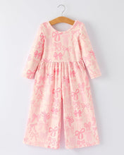 Girls Pink Bow Print Long Sleeve Jumpsuit (2-7)
