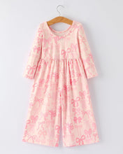 Girls Pink Bow Print Long Sleeve Jumpsuit (2-7)