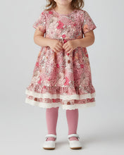 Sweet Pink Floral Pattern Girls Dress with Pockets and Ruffle Hem (2-7)