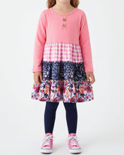 Pink Autumn Patchwork Floral & Plaid Long Sleeve Girls Dress (2-7)