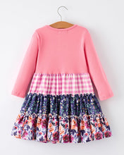 Pink Autumn Patchwork Floral & Plaid Long Sleeve Girls Dress (2-7)