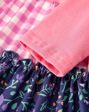 Pink Autumn Patchwork Floral & Plaid Long Sleeve Girls Dress (2-7)