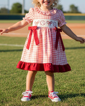 Baseball Embroidery Smocked Ruffle Plaid Girl Dress (2-6)