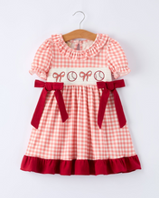 Baseball Embroidery Smocked Ruffle Plaid Girl Dress (2-6)
