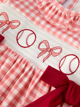 Baseball Embroidery Smocked Ruffle Plaid Girl Dress (2-6)