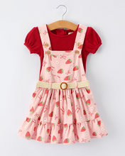 Girls Strawberry Print Overall Dress Set (2-7)