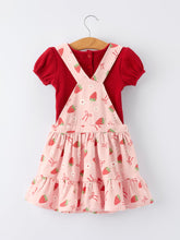 Girls Strawberry Print Overall Dress Set (2-7)