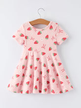 Strawberry Bow Girls Short Sleeves Dress (2-9)