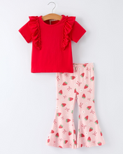 Strawberry Bow Girls Ruffle Top and Bell Bottoms Set (2-7)