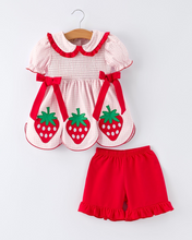 Girls' Plaid Smocked Strawberry Applique Shorts Set (2-6)