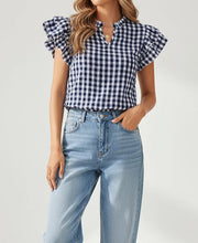 Gingham Ruffle Sleeve Blouse (S-XL)