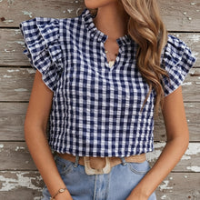 Gingham Ruffle Sleeve Blouse (S-XL)