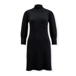 Black Mock Neck Puff Sleeve Sweater Dress (2-8)
