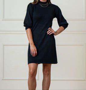 Black Mock Neck Puff Sleeve Sweater Dress (2-8)