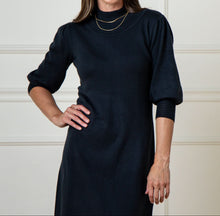 Black Mock Neck Puff Sleeve Sweater Dress (2-8)