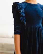 Navy Velvet Ruffle Twirl Dress (3T-5/6)