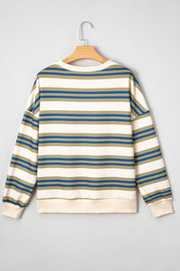 Rose Stripe Crew Neck Pullover Sweatshirt (S-XL)