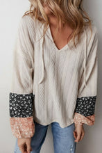 Cable Knit Print Floral Patch Balloon Blouse (S-XL) 2 Colors